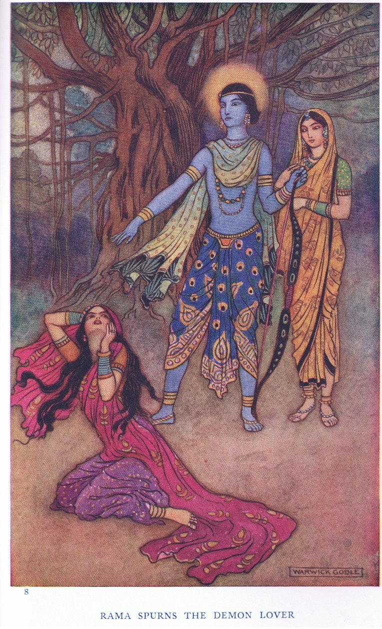 Rama forakter demonelskeren (farge litho) av Warwick Goble