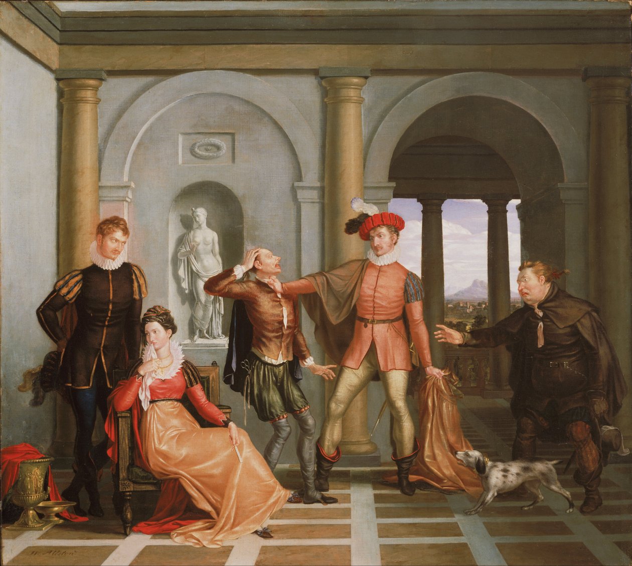 Scene fra Shakespeares The Taming of the Shrew (Katharina og Petruchio) av Washington Allston