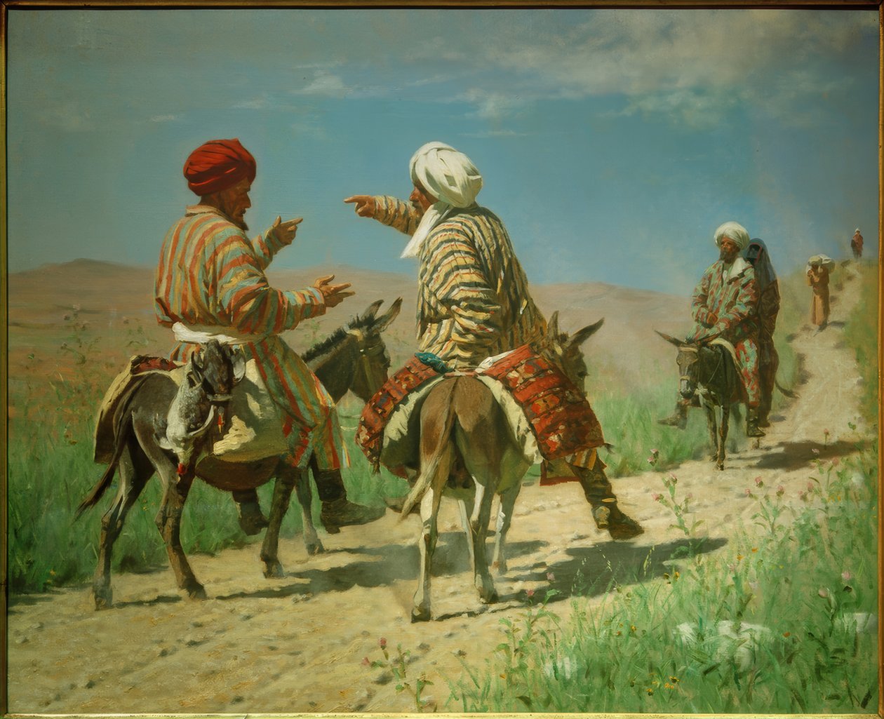 Mullah Ramin og Mullah Kerim kjemper på vei til ... av Wassili W. Werestschagin