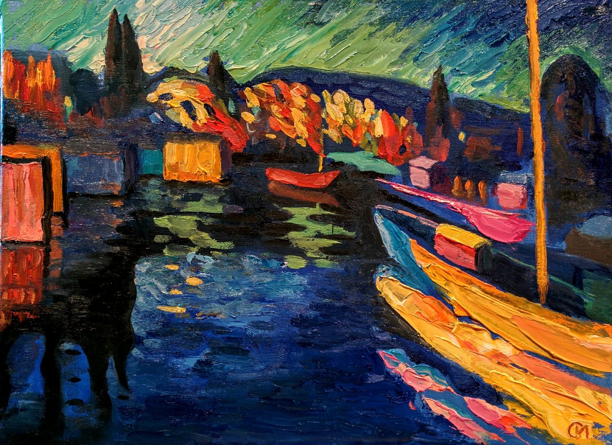 V. Kandinsky. Høstlandskap med båter av Wassily Kandinsky