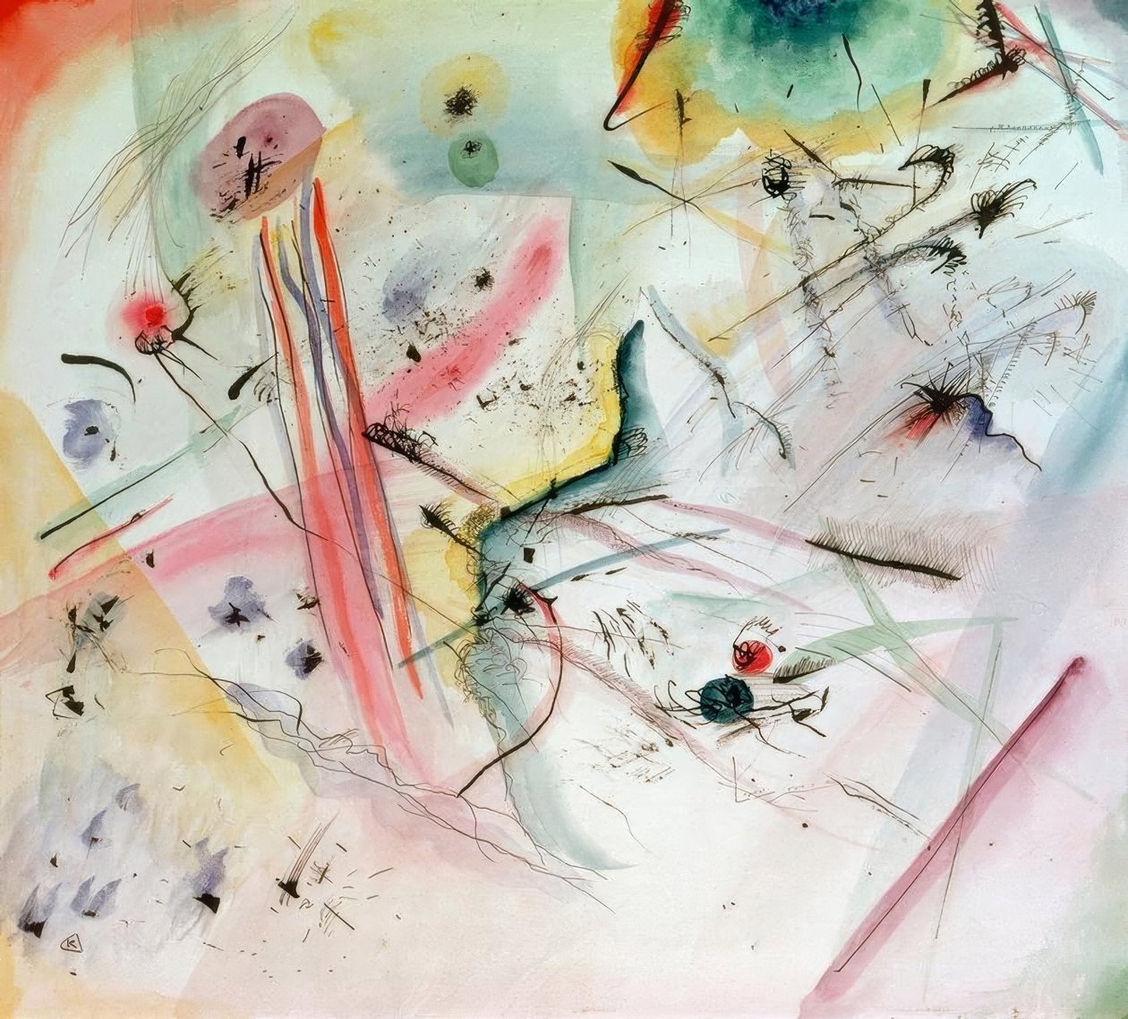 Komposisjon med røde og blå bånd av Wassily Kandinsky