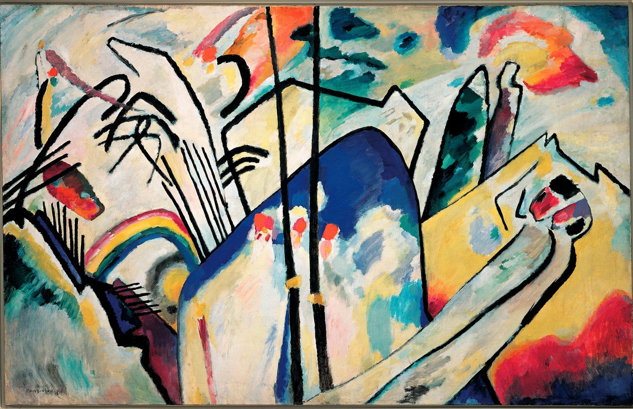 Komposisjon IV Maleri av Vassily Kandinsky (eller Wassily Kandinski eller Kandinskij, 1866-1944) 1911 Dim. 160x250 cm Dusserdolf, Kunstsammlung Nordhein-Westfalen av Wassily Kandinsky