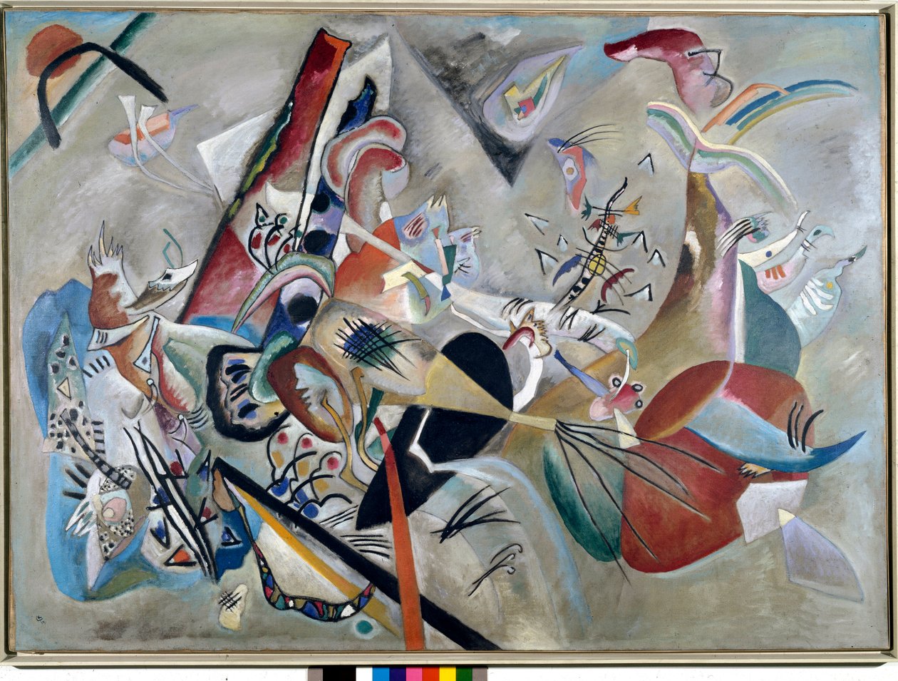 Ekspresjonisme: "" In the Grey"" Maleri av Vassily Kandinsky (eller Wassily Kandinsky eller Kandinsky, 1866-1944). 1919 Privat samling av Wassily Kandinsky