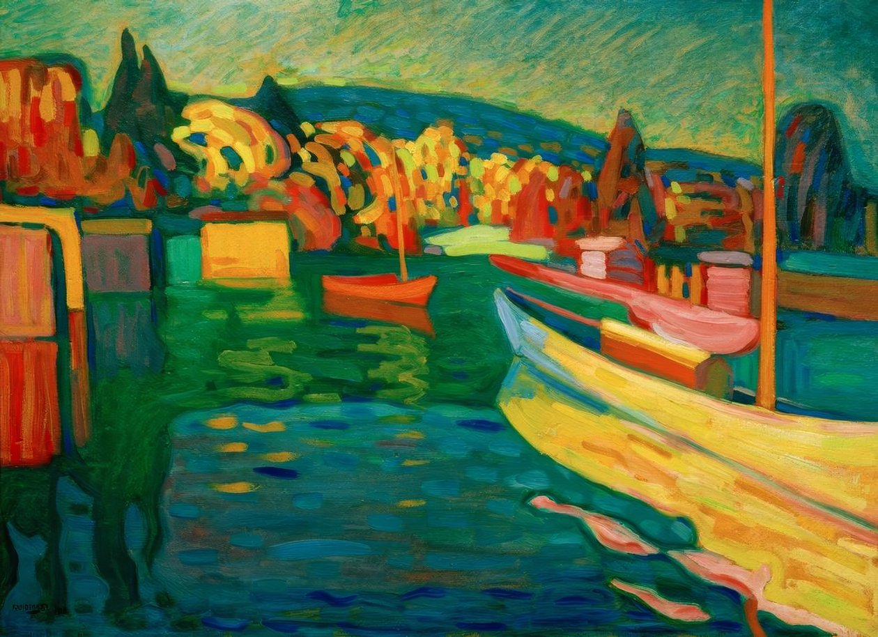 Høstlandskap med båter av Wassily Kandinsky