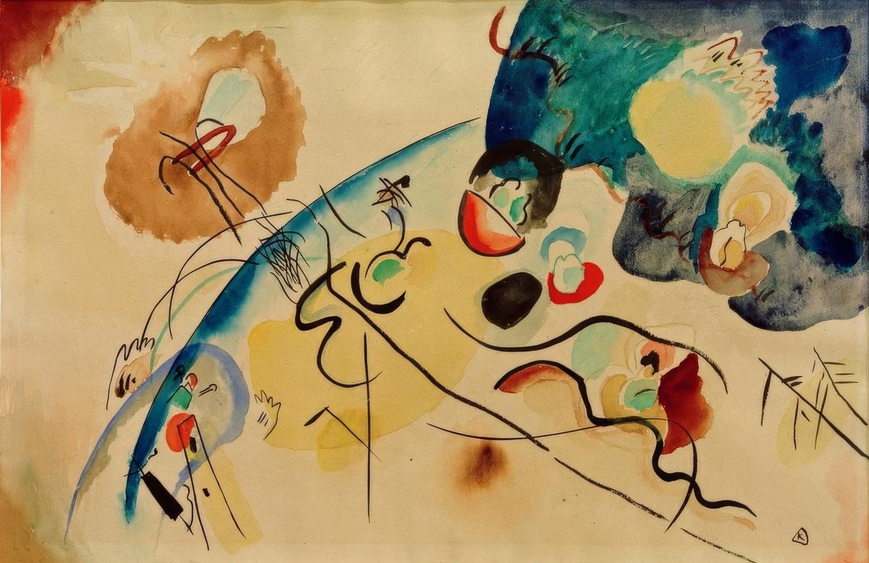 Uten tittel (komposisjon med trojka-motiv) av Wassily Kandinsky
