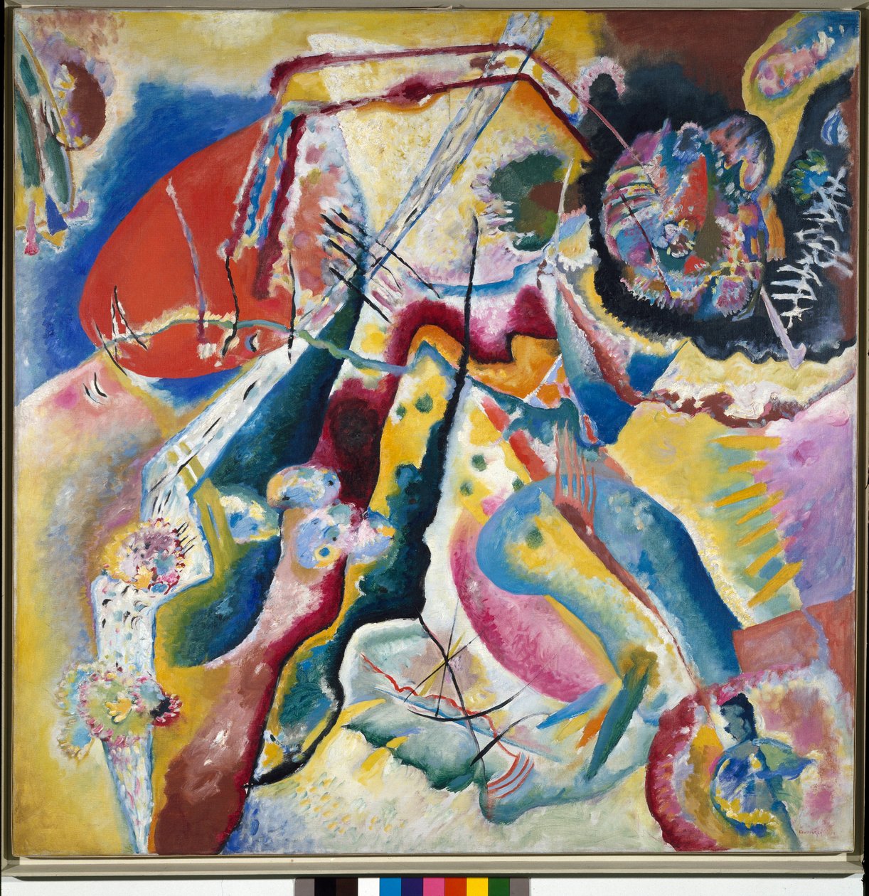 Maleri med rød flekk Maleri av Vassily Kandinsky (eller Wassily Kandinsky eller Kandinsky, 1866-1944), 1914 - Privat samling av Wassily Kandinsky