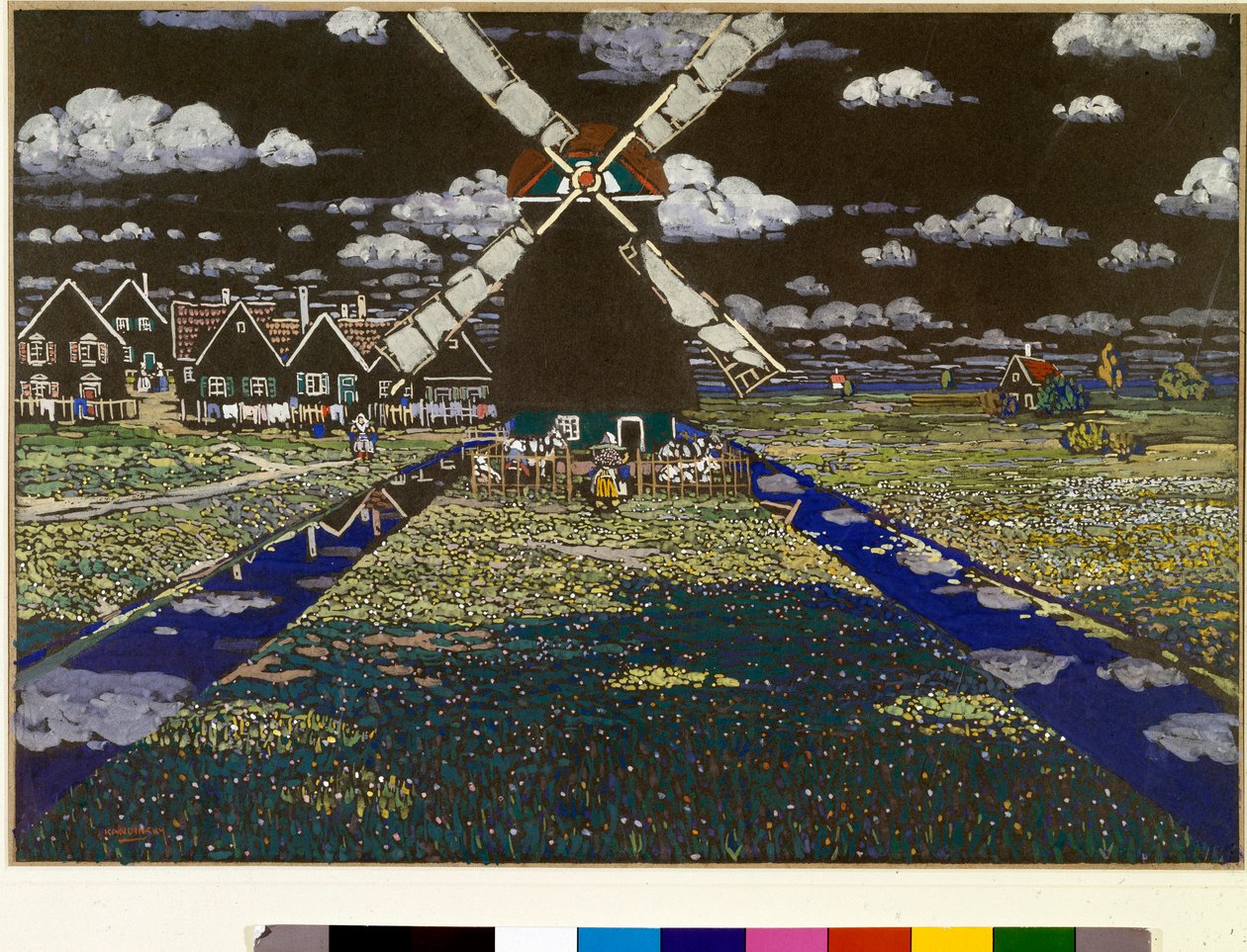 Tempera vindmølle av Vassily Kandinsky (eller Wassily Kandinsky eller Kandinsky, 1866-1944). 1904 Dim. 37x52 cm privat samling av Wassily Kandinsky