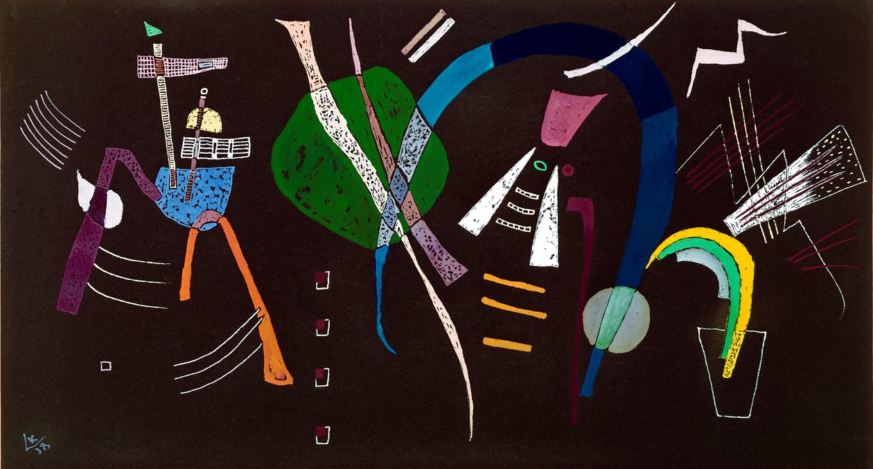 Den blå sløyfen Maleri av Vassily Kandinsky (eller Wassily Kandinsky eller Kandinsky, 1866-1944) 1938 Milanos privatsamling av Wassily Kandinsky