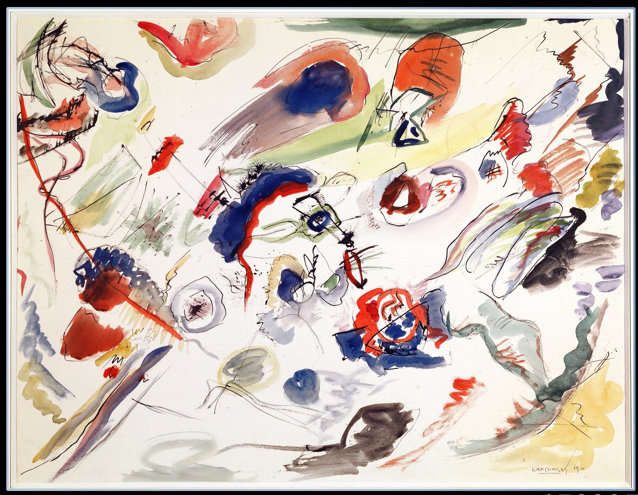Uten tittel - First Abstraction, 1910 (penn, blekk og wc på papir) av Wassily Kandinsky