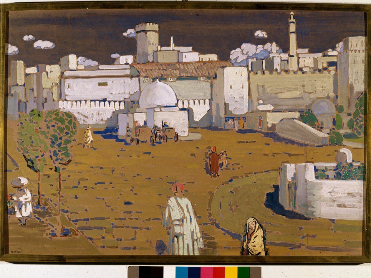 Utsikt over en by i Marokko Tempera av Vassily Kandinsky (eller Wassily Kandinski eller Kandinskij, 1866-1944). 1904 Søn. 67x99 cm privat samling av Wassily Kandinsky