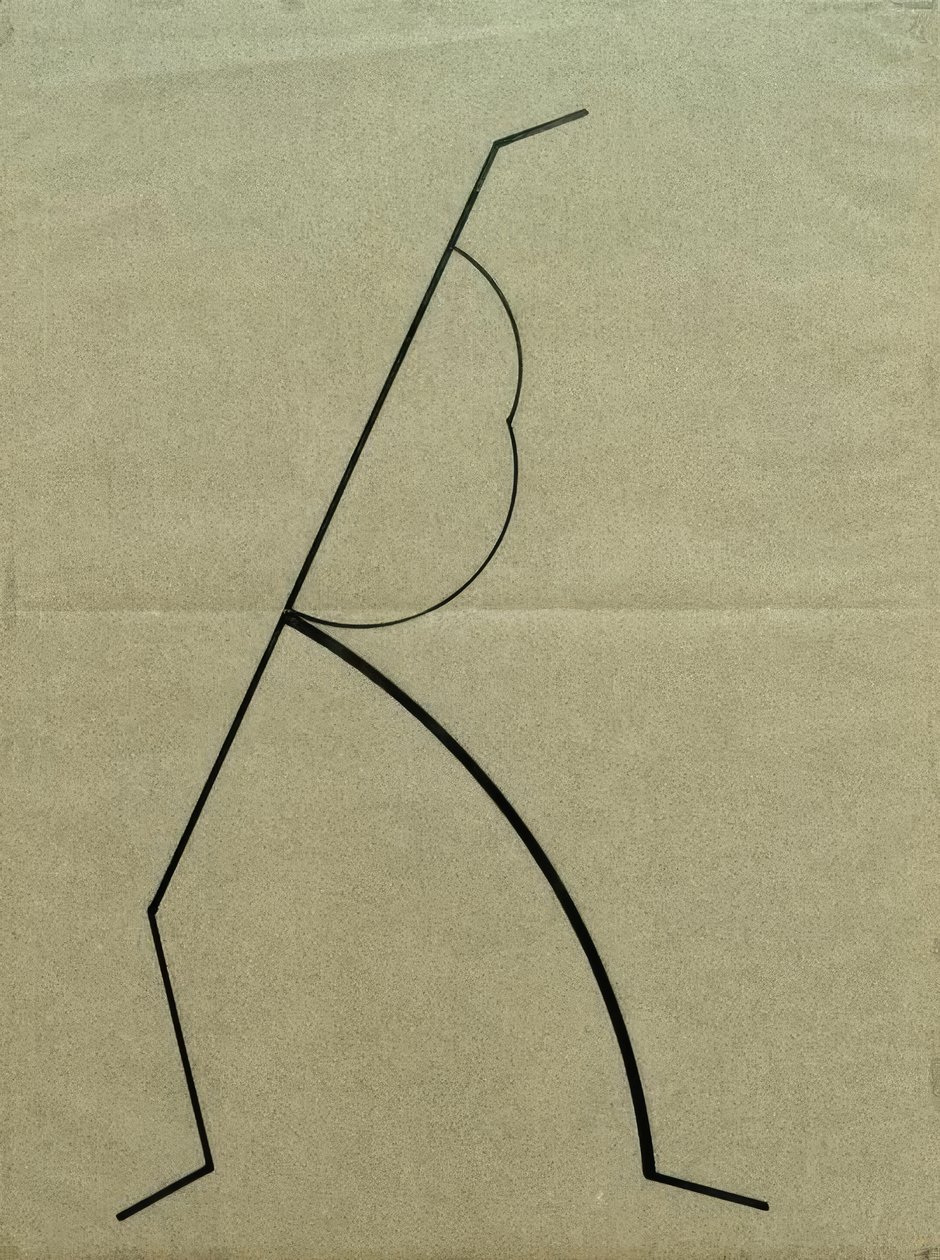 Analytisk tegning basert på bilder av den dansende Palucca, rette linjer som strever oppover basert på enkle kurver av Wassily Kandinsky
