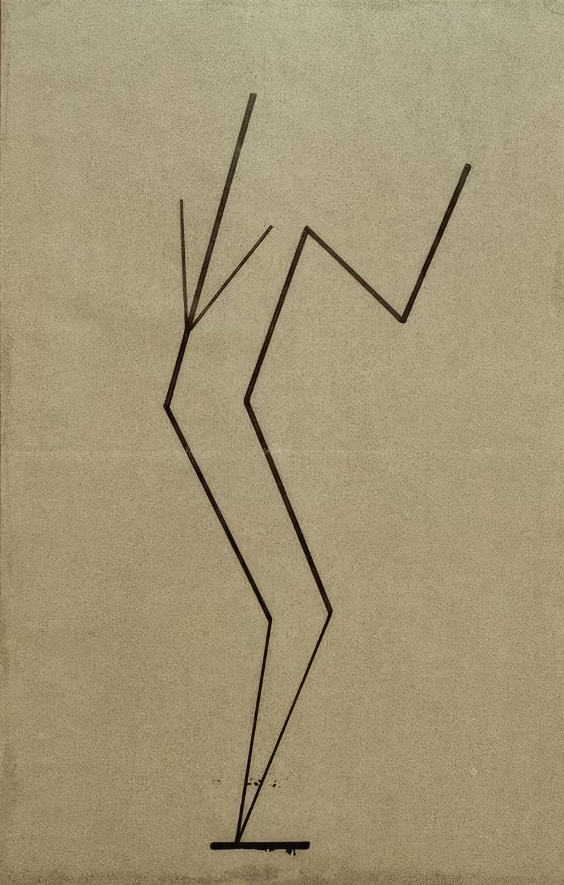 Analytisk tegning basert på bilder av den dansende Palucca, parallell konstruksjon fra ett punkt under av Wassily Kandinsky