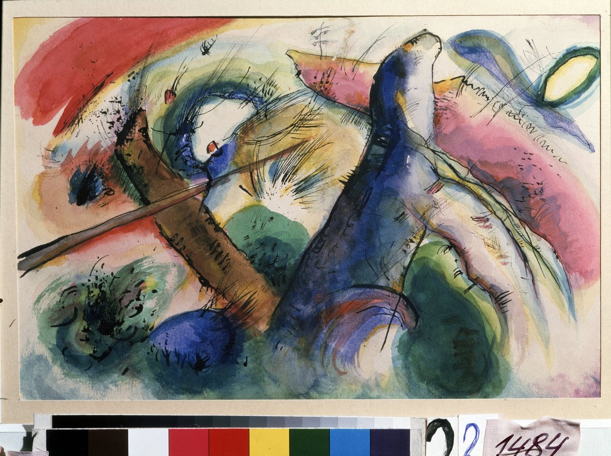 ""Komposisjon E"" Akvarell av Vassily Kandinsky (eller Wassily Kandinsky eller Kandinskyj av Wassily Kandinsky