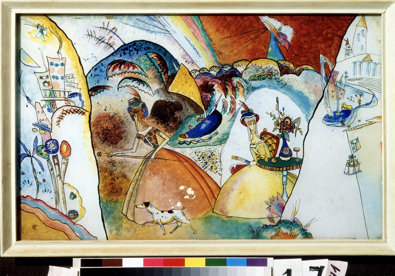 ""Ladies in Crinoline"" Akvarell av Vassily Kandinsky (eller Wassily Kandinsky eller Kandinskyj av Wassily Kandinsky