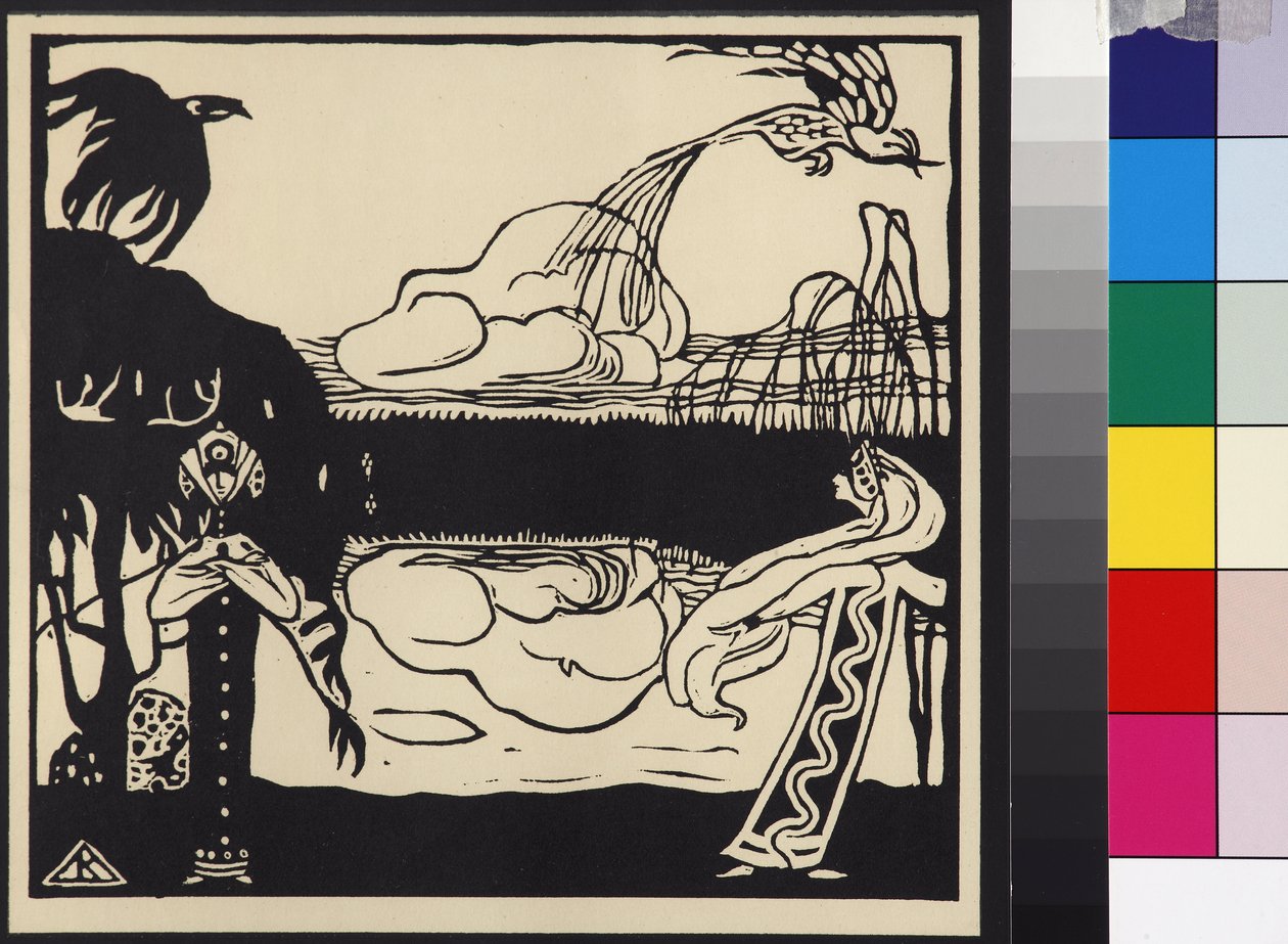 Deux oiseaux - To fugler (Zwei Voegel), av Kandinsky, Wassily Vasilyevich (1866-1944). Tresnitt av Wassily Kandinsky