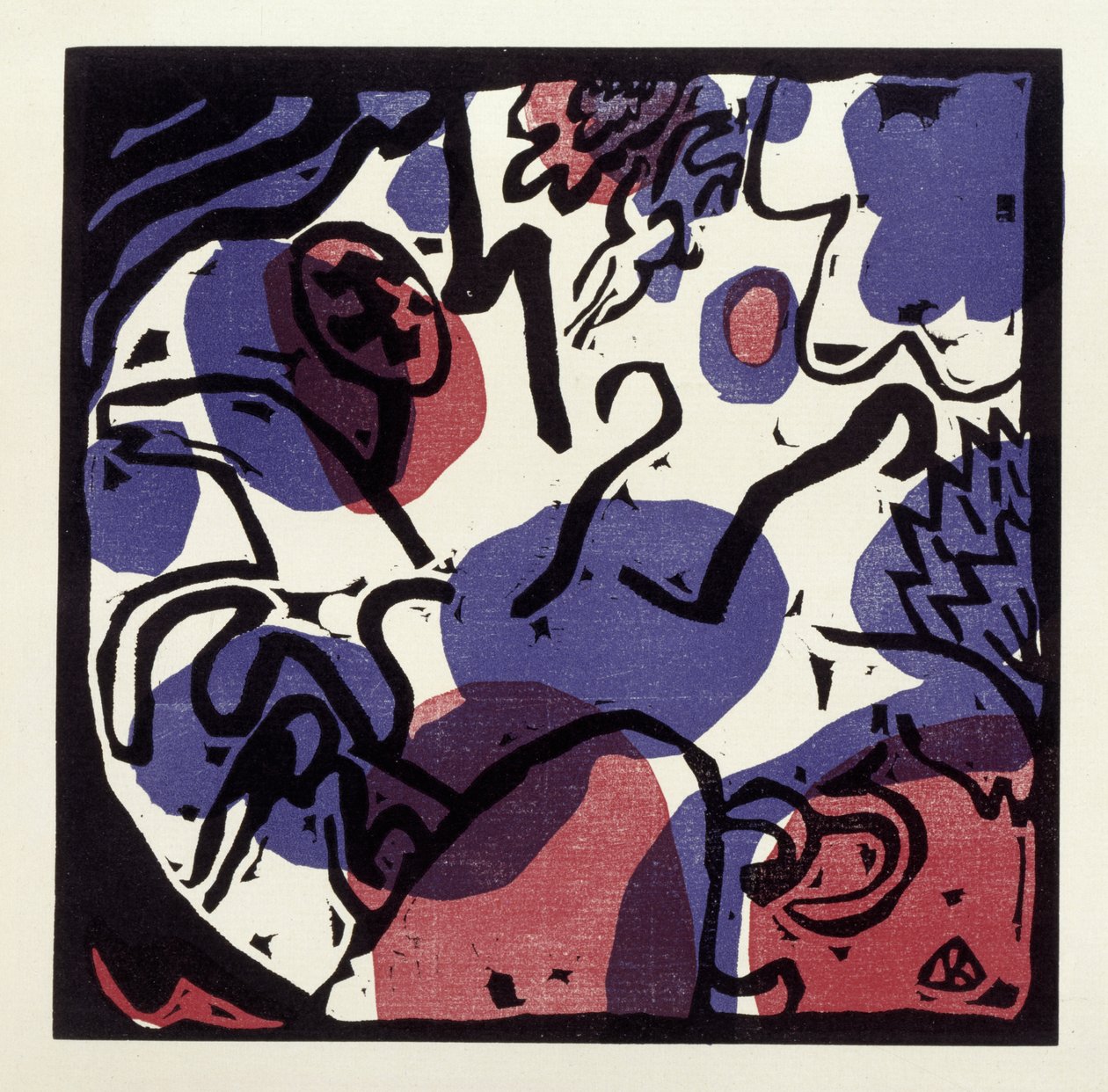 Drei Reiter in Rot, Blau und Schwarz (Illustration 20 aus: "Klänge", Einzelblatt) av Wassily Kandinsky