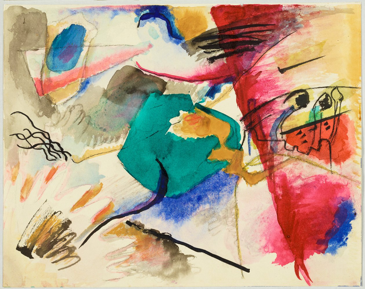Utkast til «Bilde med grønn midte», også kalt «Akvarell til Bilde med grønn midte», blad 5 i skisseboken av Wassily Kandinsky