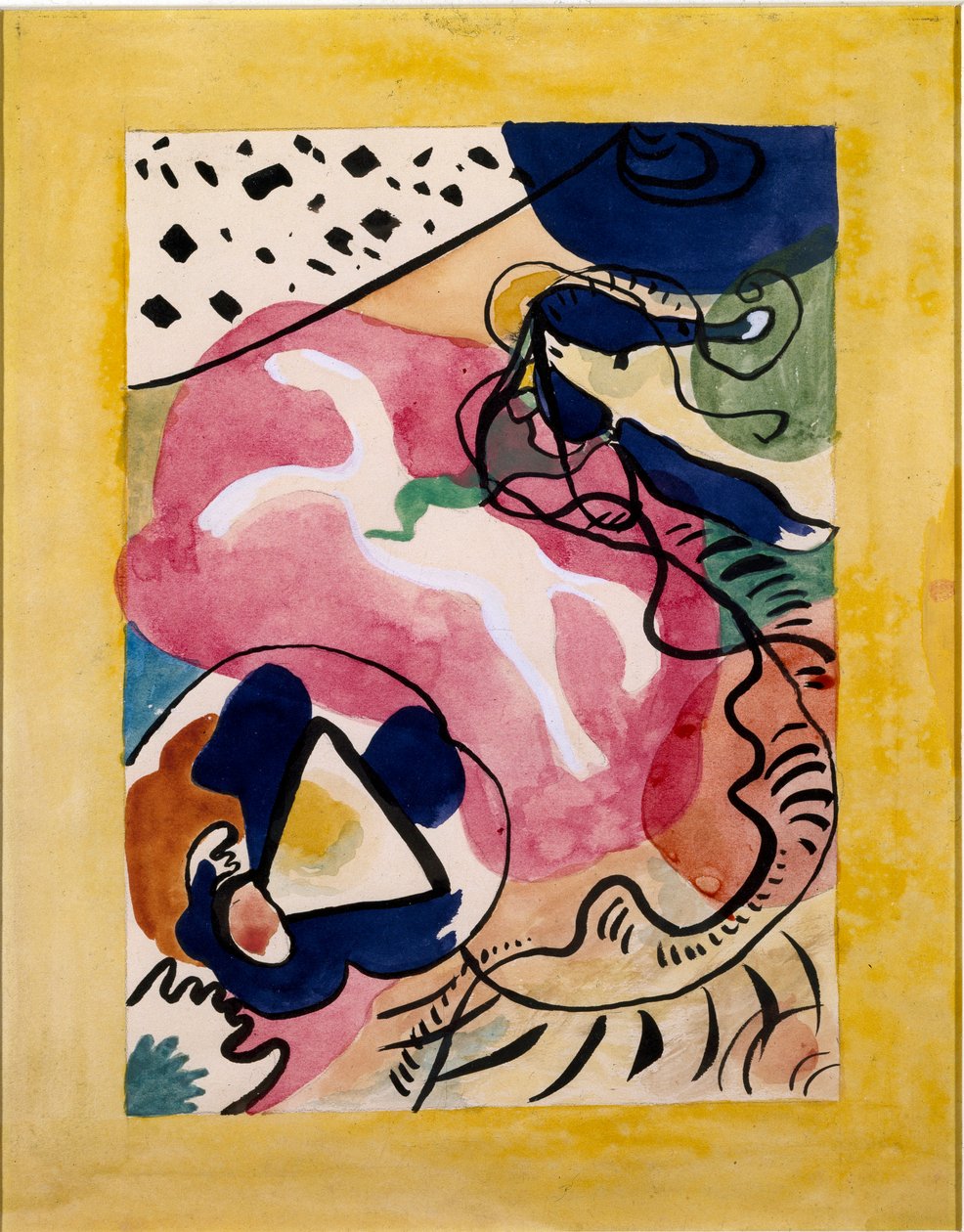 Ekspresjonisme: omslagsprosjekt for almanakken til "" The Blue Rider"" (Der Blaue Reiter) av Vassily Kandinsky (eller Wassily Kandinski eller Kandinskij, 1866-1944). Kina blekk og akvarell. 1911 Dim. 27,7x21 av Wassily Kandinsky