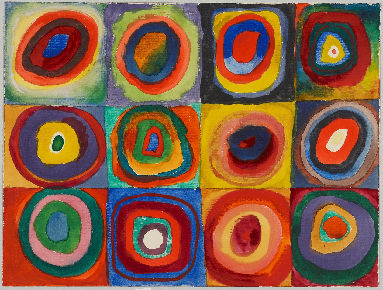 Fargestudie - kvadrater med konsentriske ringer av Wassily Kandinsky