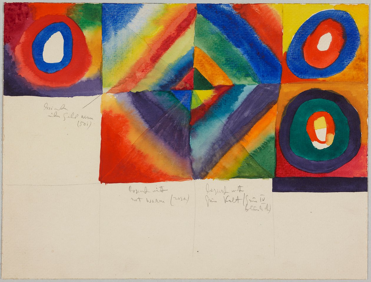 Fargestudier med informasjon om maleteknikken av Wassily Kandinsky