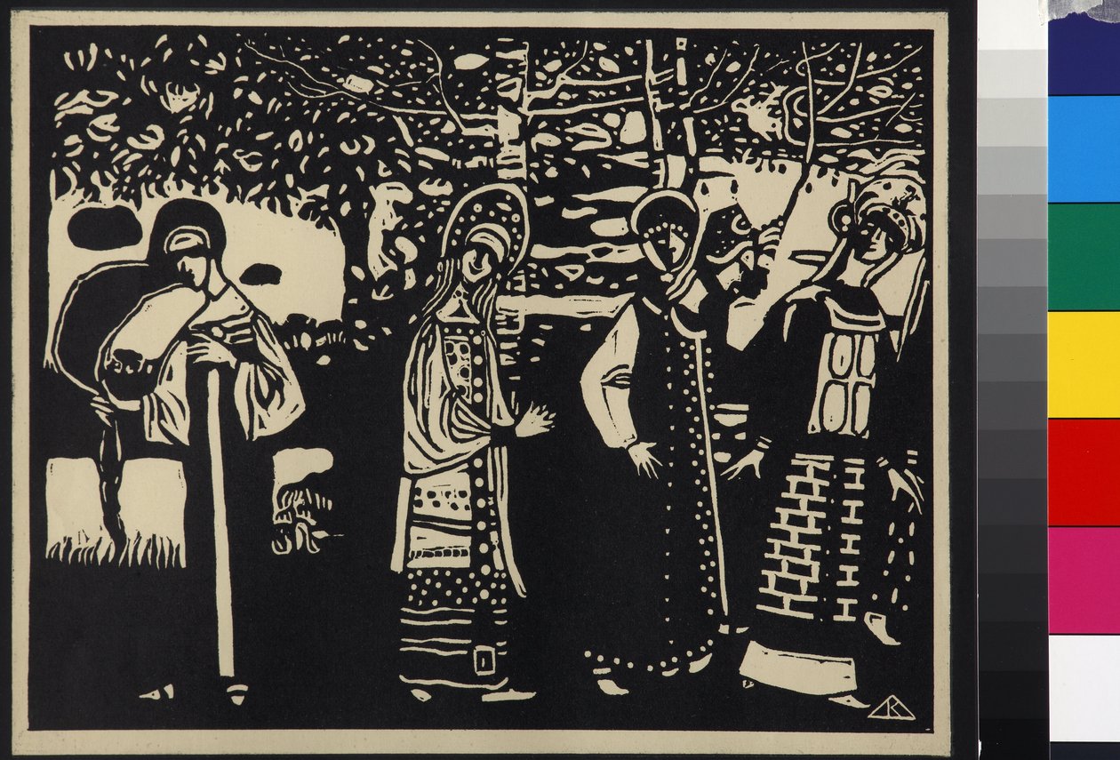 Women in the Woods (Women in the Woods), av Kandinsky, Wassily Vasilyevich (1866-1944). Tresnitt av Wassily Kandinsky