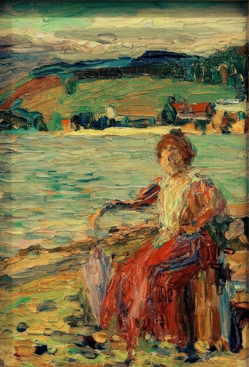 I rød kjole ved innsjøen av Wassily Kandinsky
