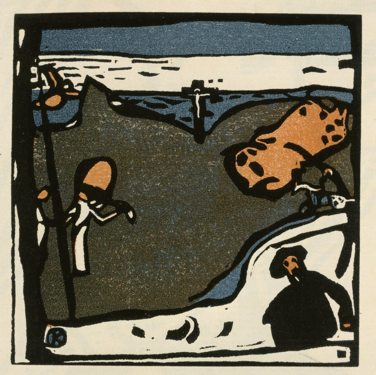 Landskap med figurer og krusifiks (blad 49 fra: «Klang») av Wassily Kandinsky