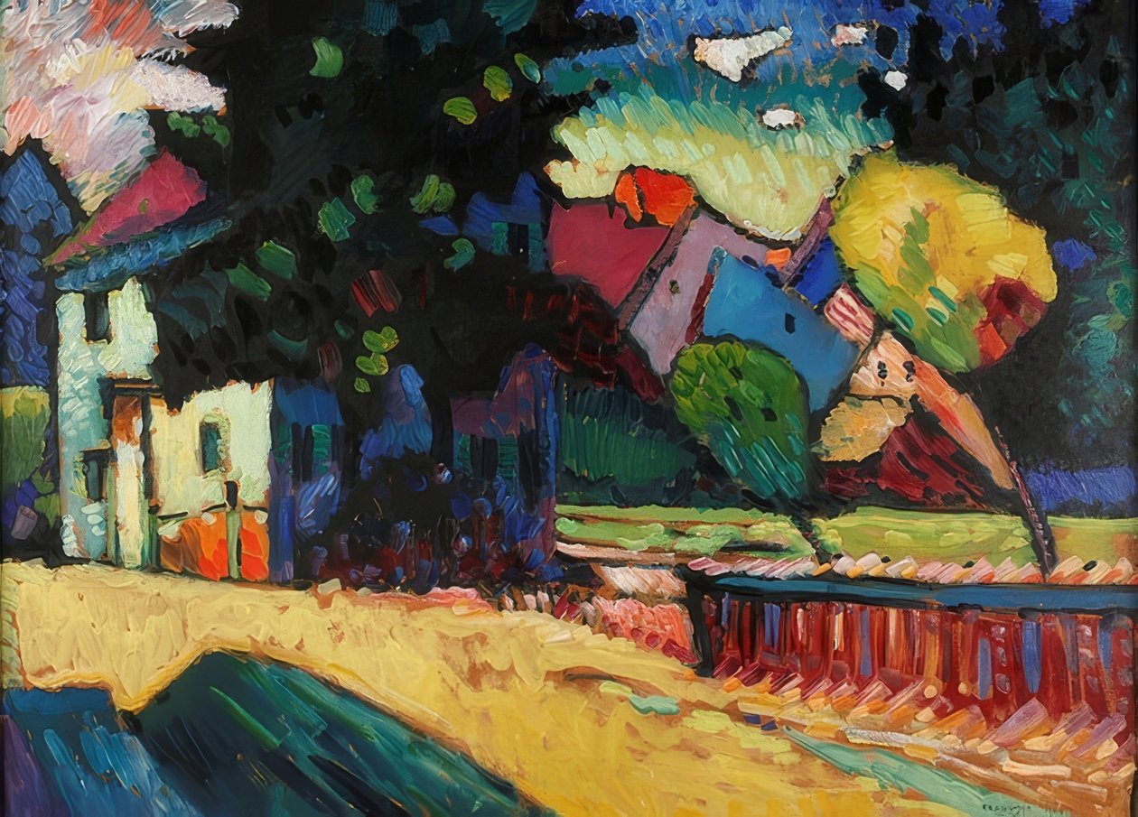 Murnau - landskap med et grønt hus. 1909 av Wassily Kandinsky