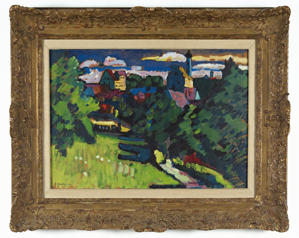 Murnau - utsikt med slott, kirke og jernbane av Wassily Kandinsky
