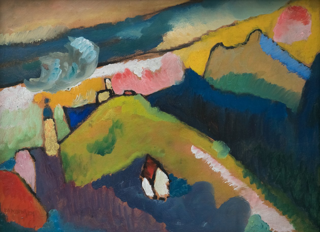 Murnau - fjellandskap med kirke av Wassily Kandinsky