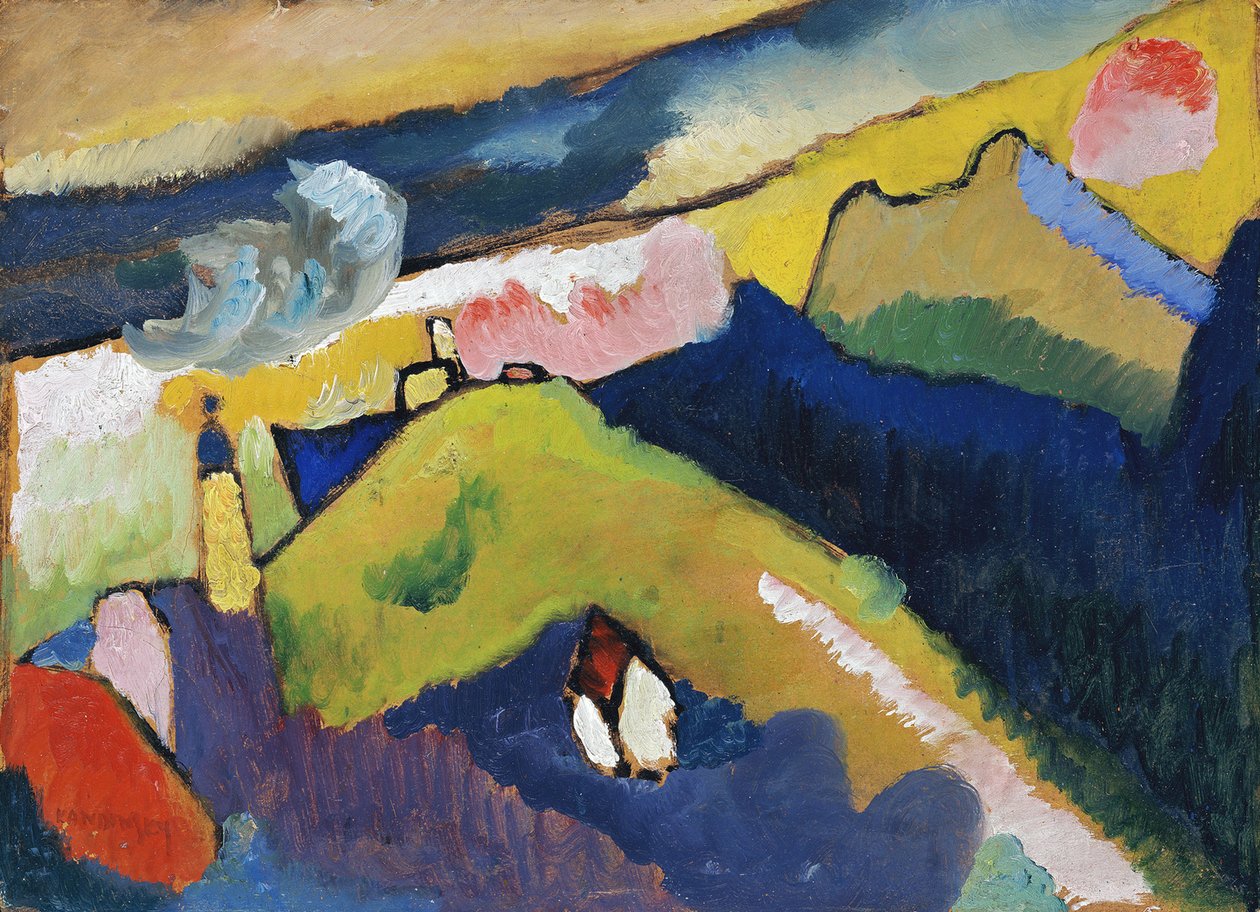 ""Murnau, fjellandskap med kirken"" Maleri av Wassily Kandinsky (eller Wassily Kandinski eller Kandinskij av Wassily Kandinsky