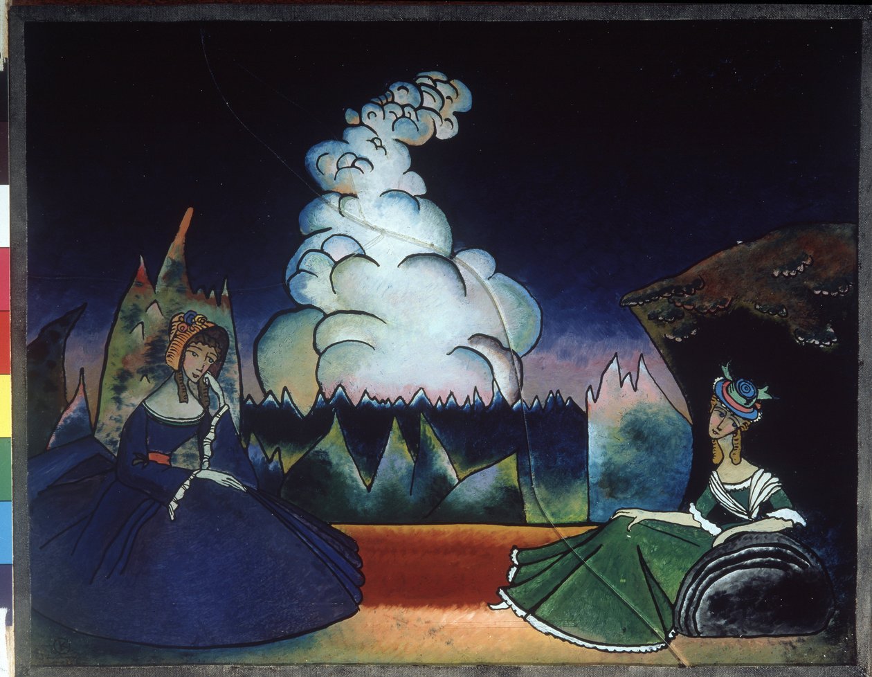 ""Hvit sky"" (Hvit sky) Maleri på glass av Wassily Kandinsky (eller Wassily Kandinski eller Kandinskij av Wassily Kandinsky