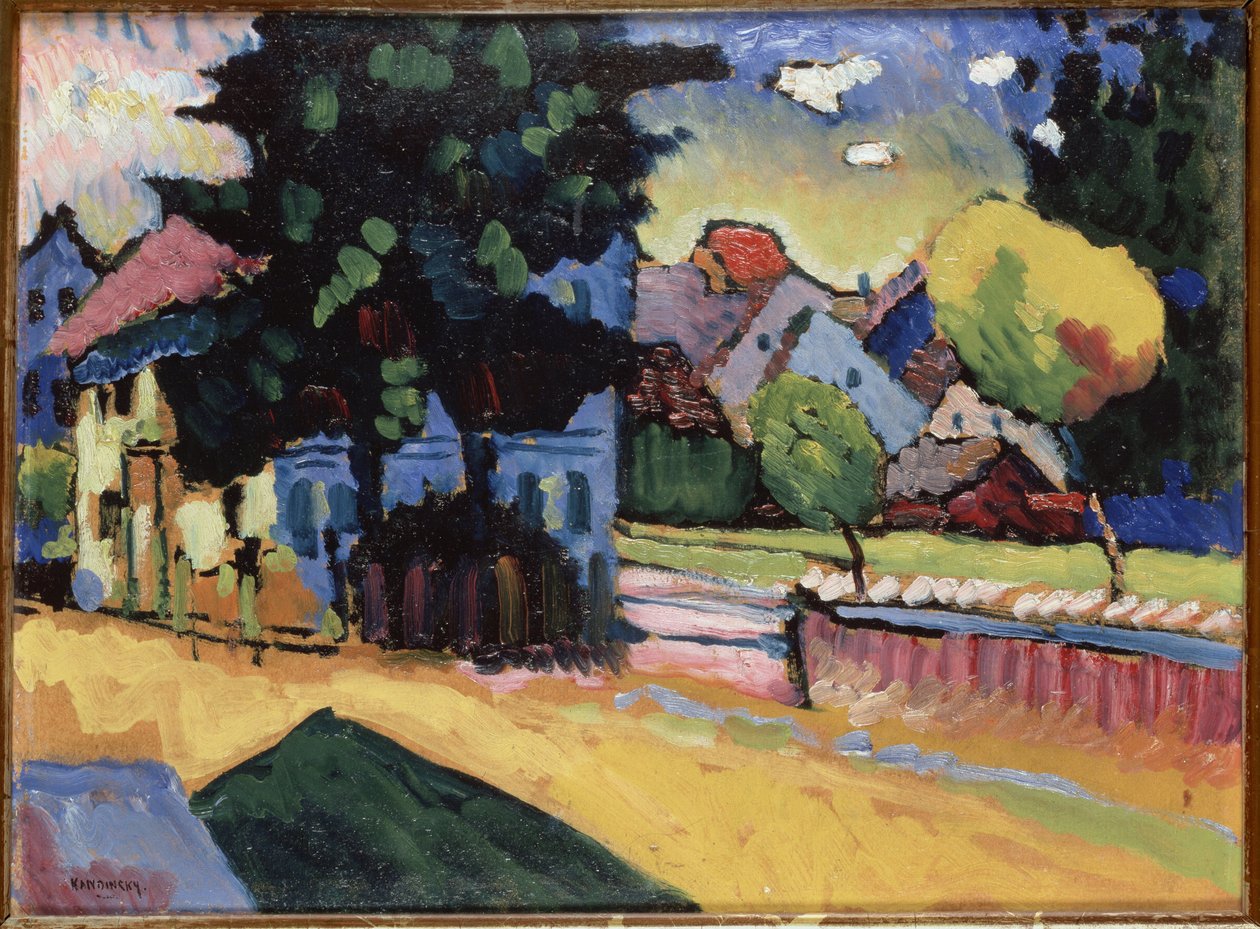 ""Landskap ved det grønne huset"" Maleri av Vassily Kandinsky (eller Wassily Kandinski eller Kandinskij av Wassily Kandinsky
