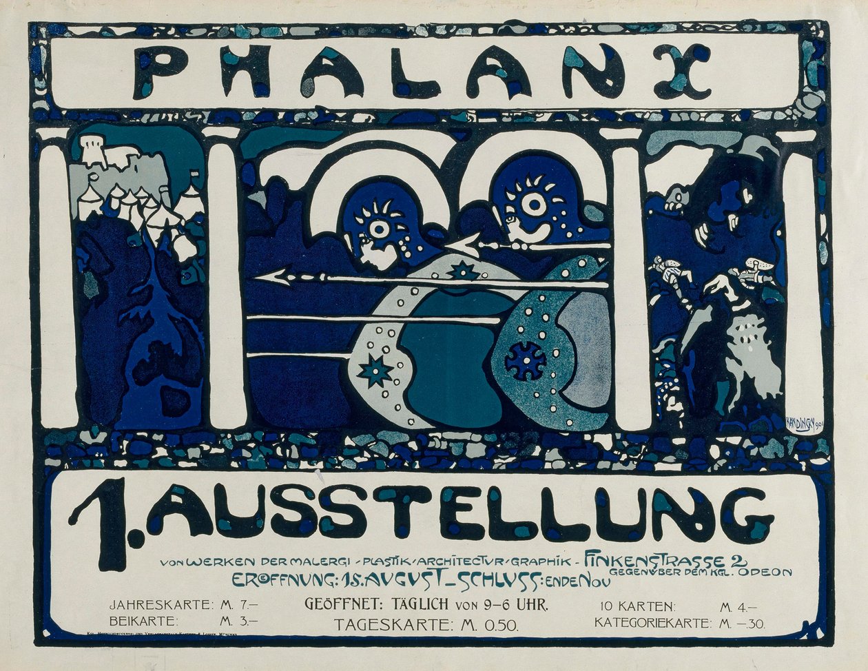 Plakat for den første utstillingen av Phalanx, 1901. av Wassily Kandinsky