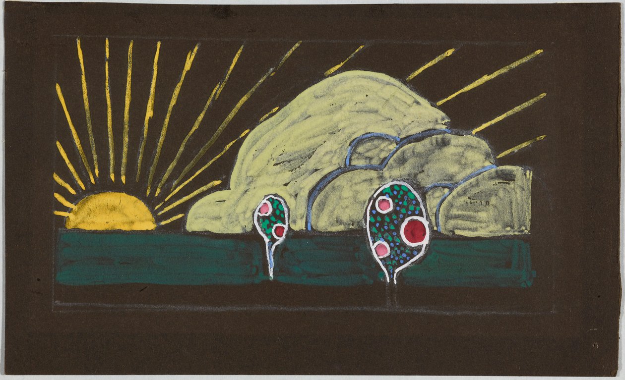 Broderimønster med sol og et lite epletre av Wassily Kandinsky