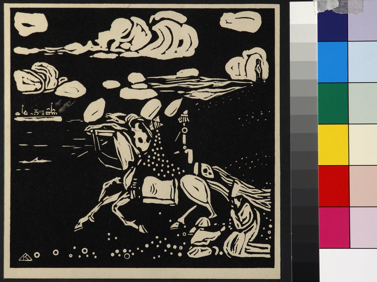 Ridderne (Les Chevaliers), av Kandinsky, Wassily Vasilyevich (1866-1944). Tresnitt av Wassily Kandinsky