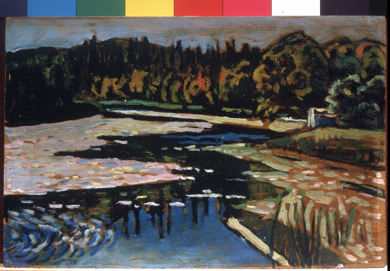 ""A River in Autumn"" (A River in Autumn) Maleri av Vassily Kandinsky (eller Wassily Kandinski eller Kandinskij). av Wassily Kandinsky