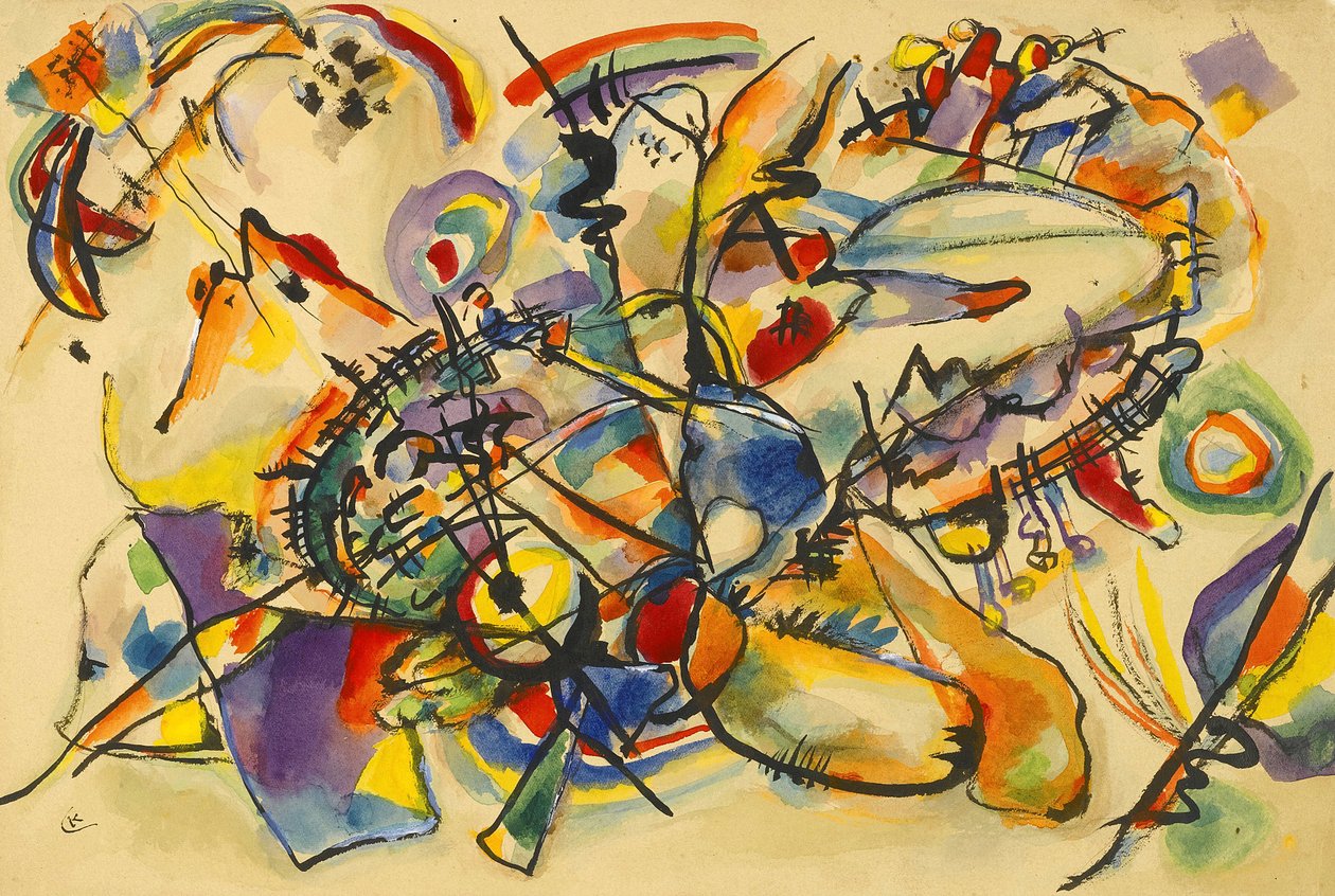 Uten tittel av Kandinsky, Wassily Vasilyevich (1866-1944). Akvarell og blekk på papir, størrelse: 22,9x34, ca. 1916, Privat samling av Wassily Kandinsky