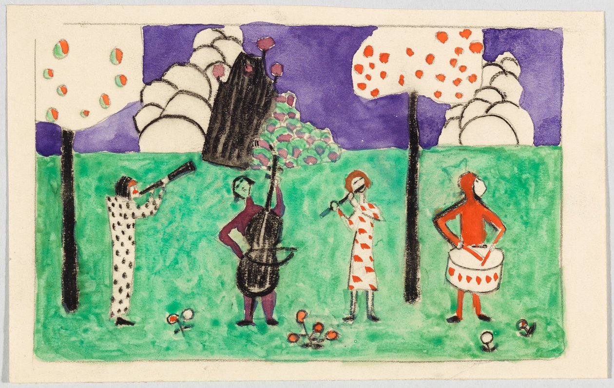 Fire musikere i et landskap av Wassily Kandinsky