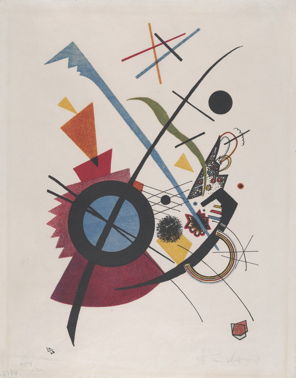 Violett, 1923 (litografi i rødt, gult, blått og svart) av Wassily Kandinsky