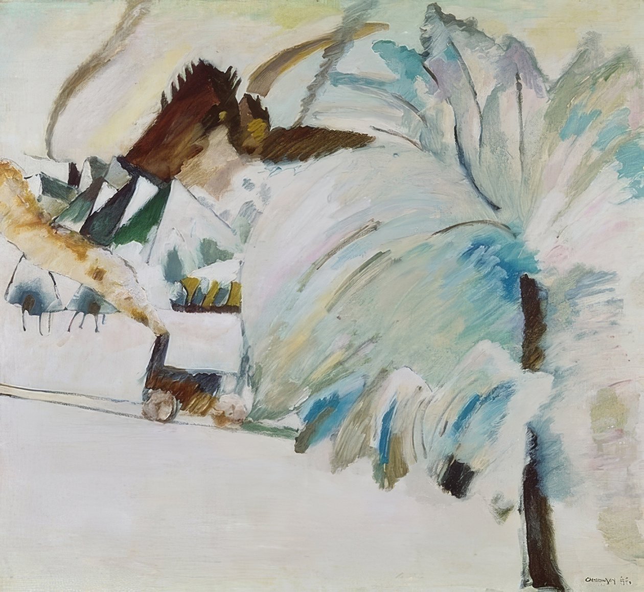 Vinterlandskap med lokomotiv. 1911 av Wassily Kandinsky