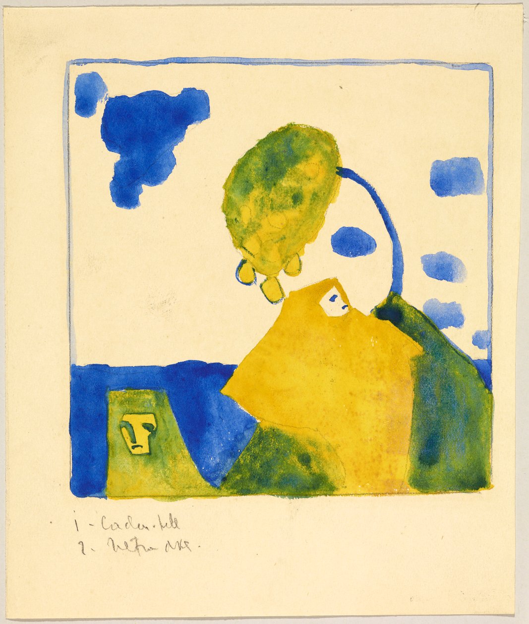 Zwei Gestalten vor Hügel mit Baum av Wassily Kandinsky
