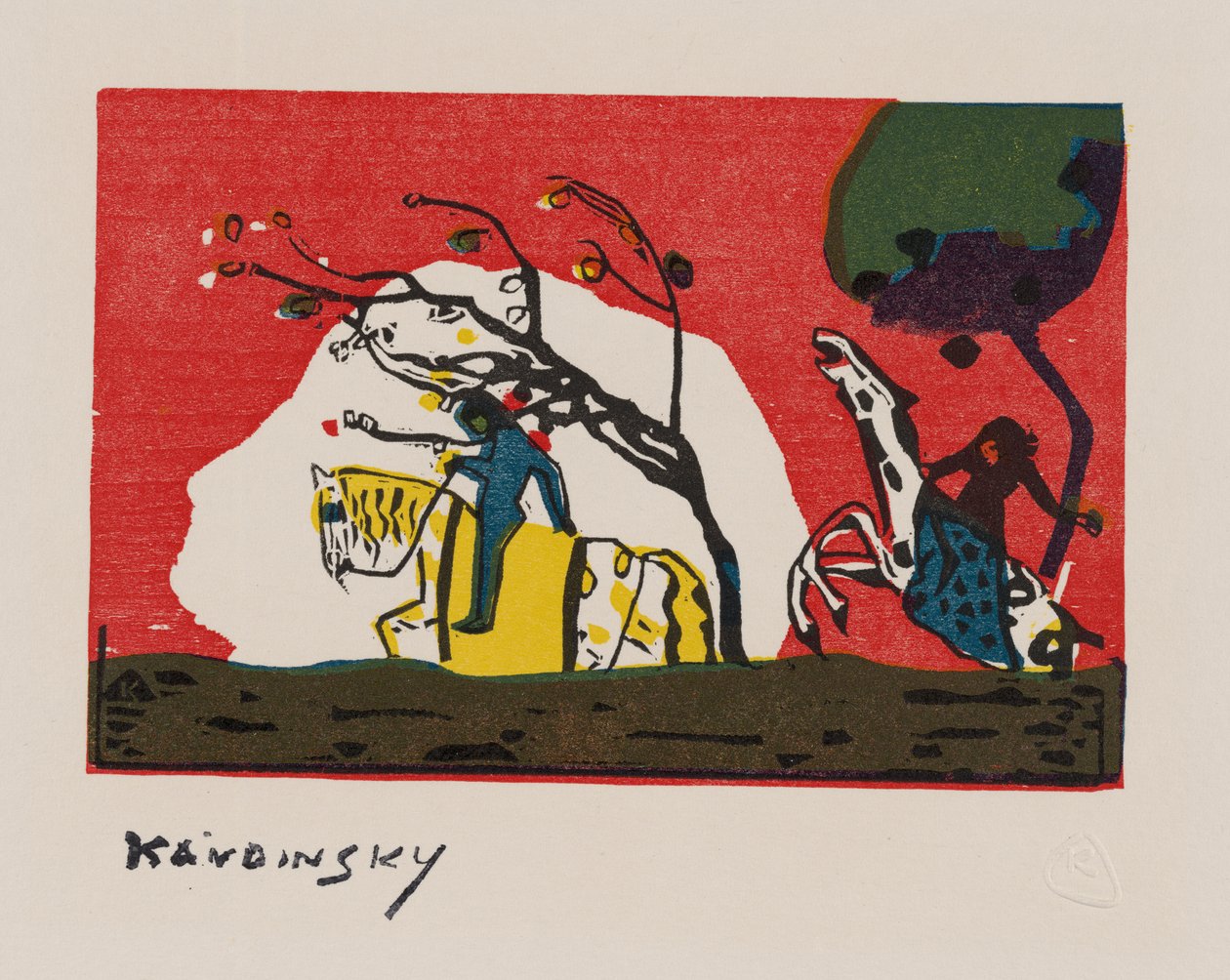To ryttere foran rødt av Wassily Kandinsky
