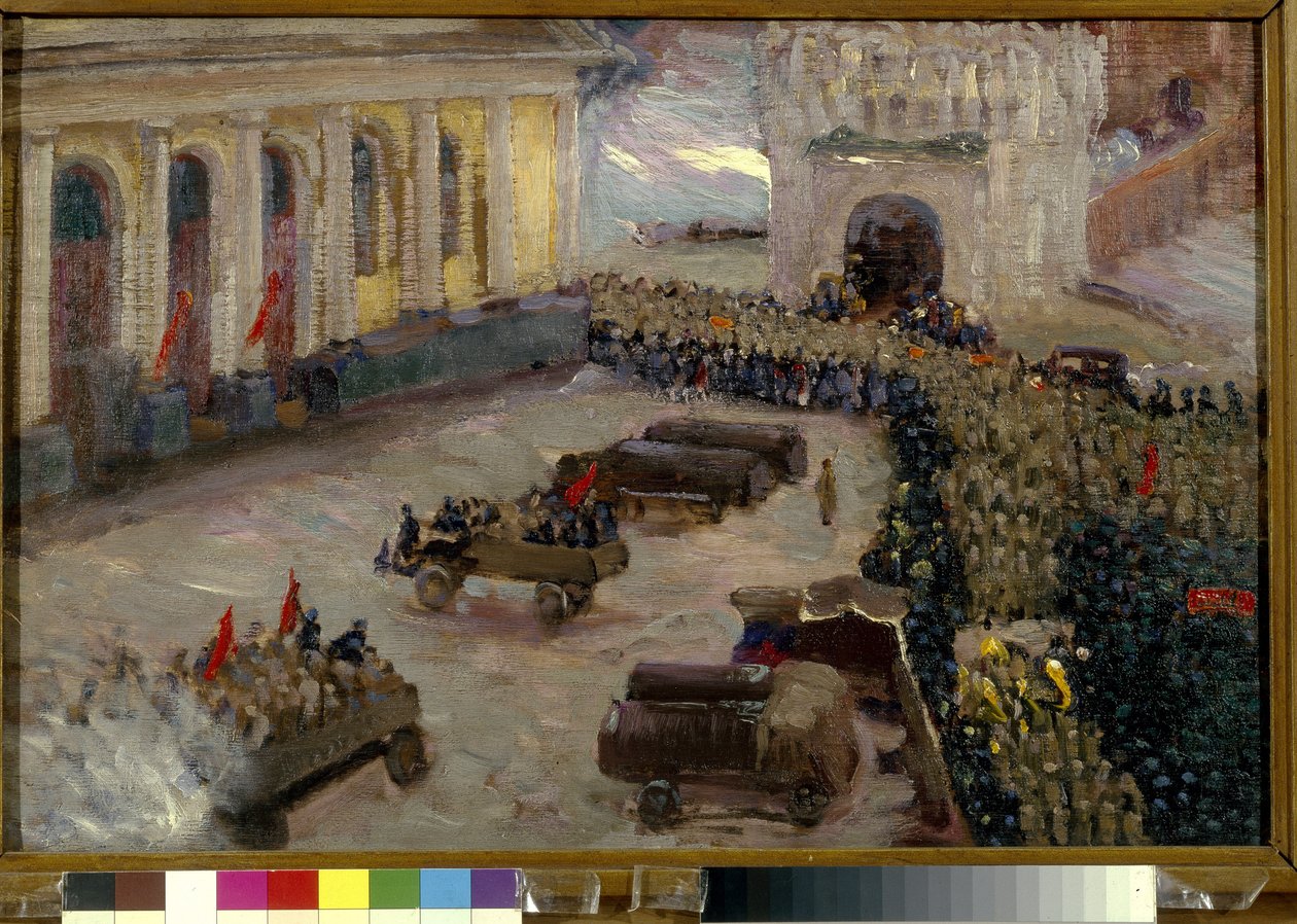 Den russiske revolusjonen i februar 1917 til Moskva. (Februarrevolusjonen i Moskva). Maleri av Vasily Nikitich Meshkov (1868-1946) av Wassily Meshkov