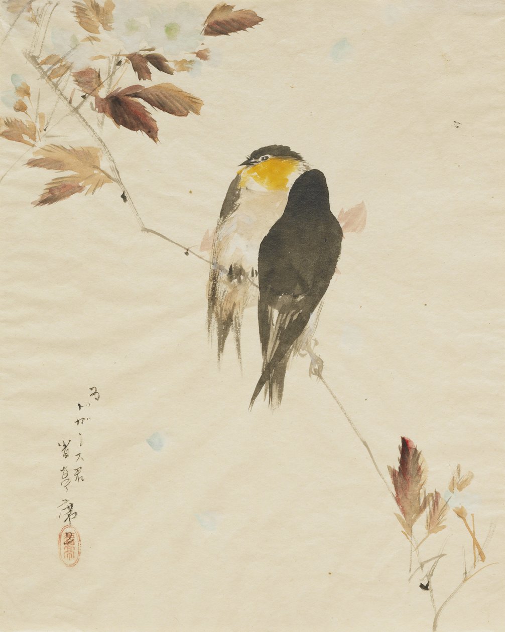 Fugler på en gren, 1871-1917 av Watanabe Seitei