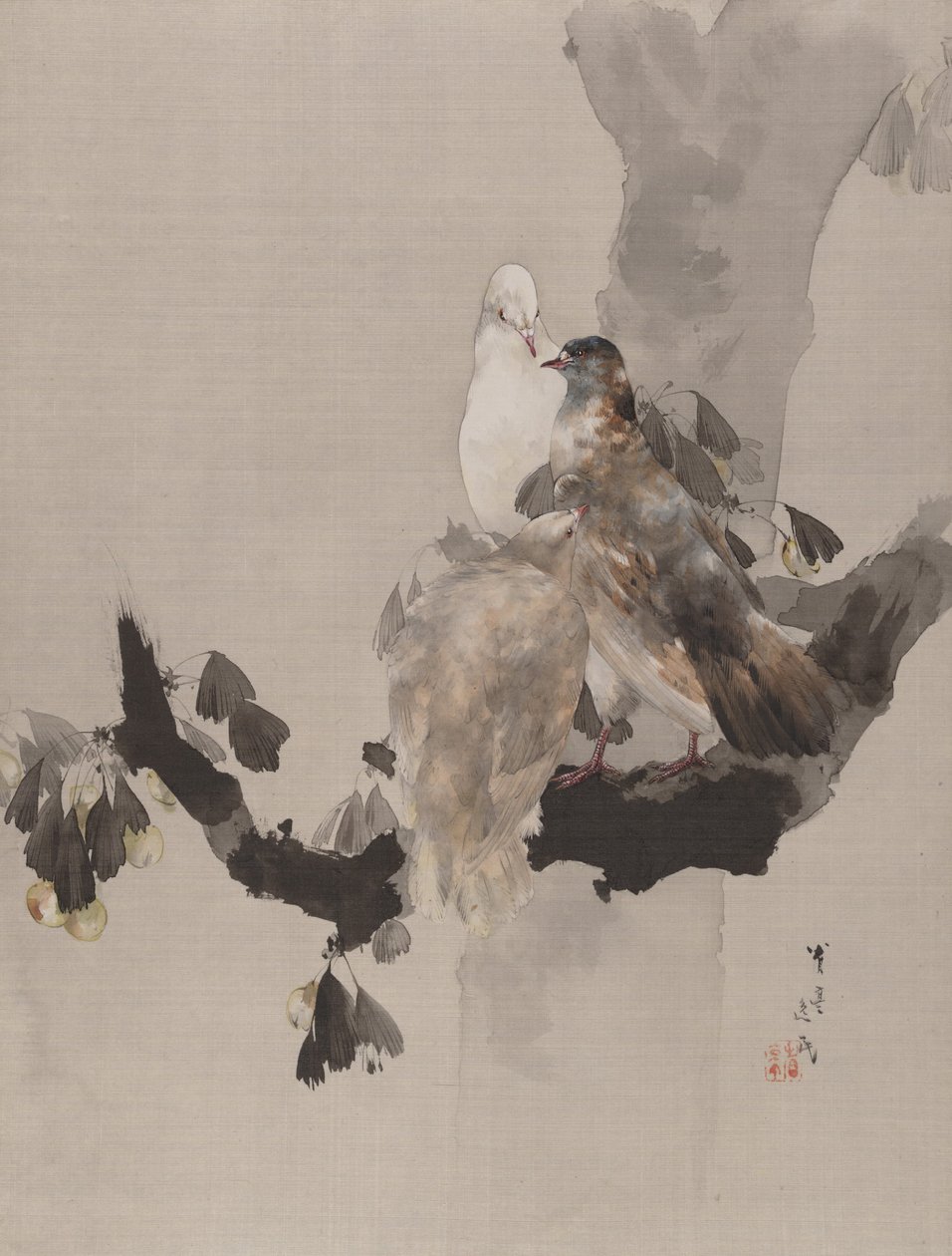 Duer i et tre, ca. 1887. av Watanabe Seitei