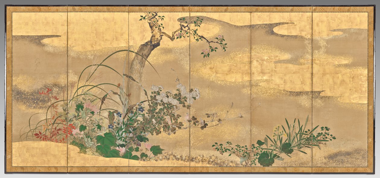 Flowers and Trees of the Four Seasons (venstre skjerm) av Watanabe Shiko