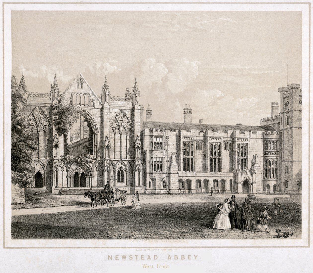 Vestsiden av Newstead Abbey, Nottinghamshire, c1860 av Waterlow and Sons