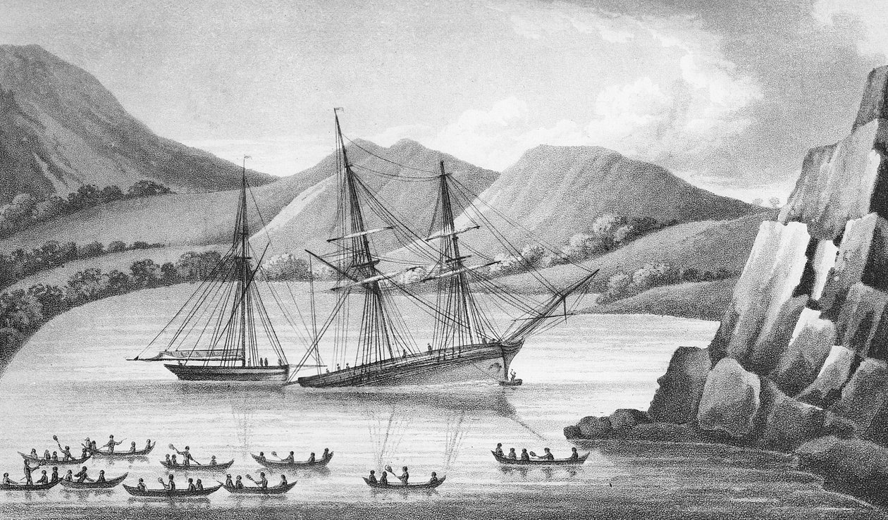 Brig Jane og Cutter Beaufoy passerte gjennom en kjede av isøyer, 1826 av Weddell