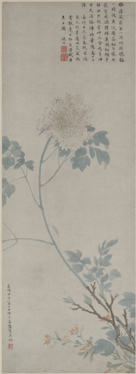 Peony, Hanging Scroll, 1532 (blekk og farge på papir) av Wen Zhengming